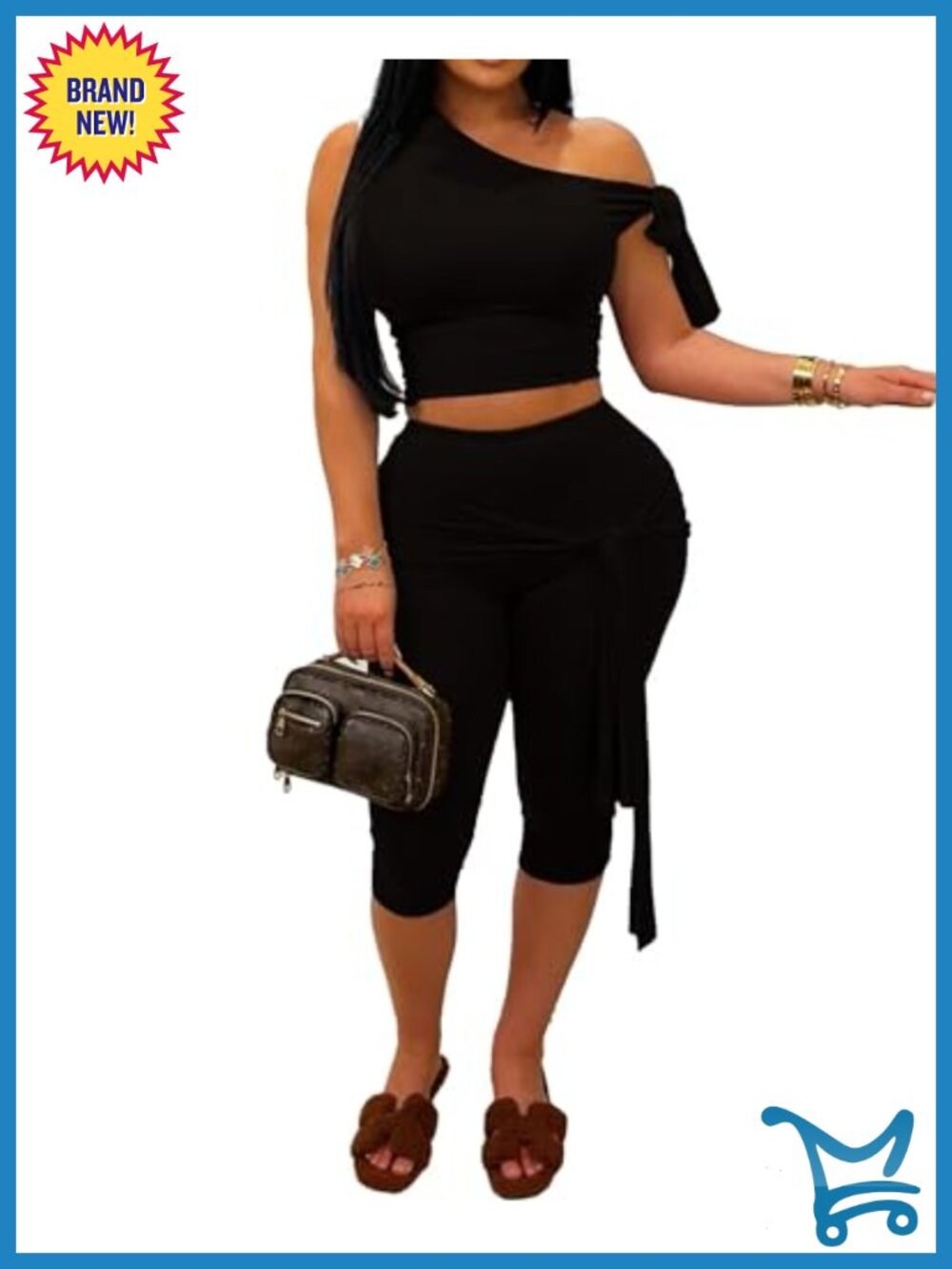 Sexy 2 Piece Outfit Off Shoulder Crop Top Capri Leggings Set Club Party